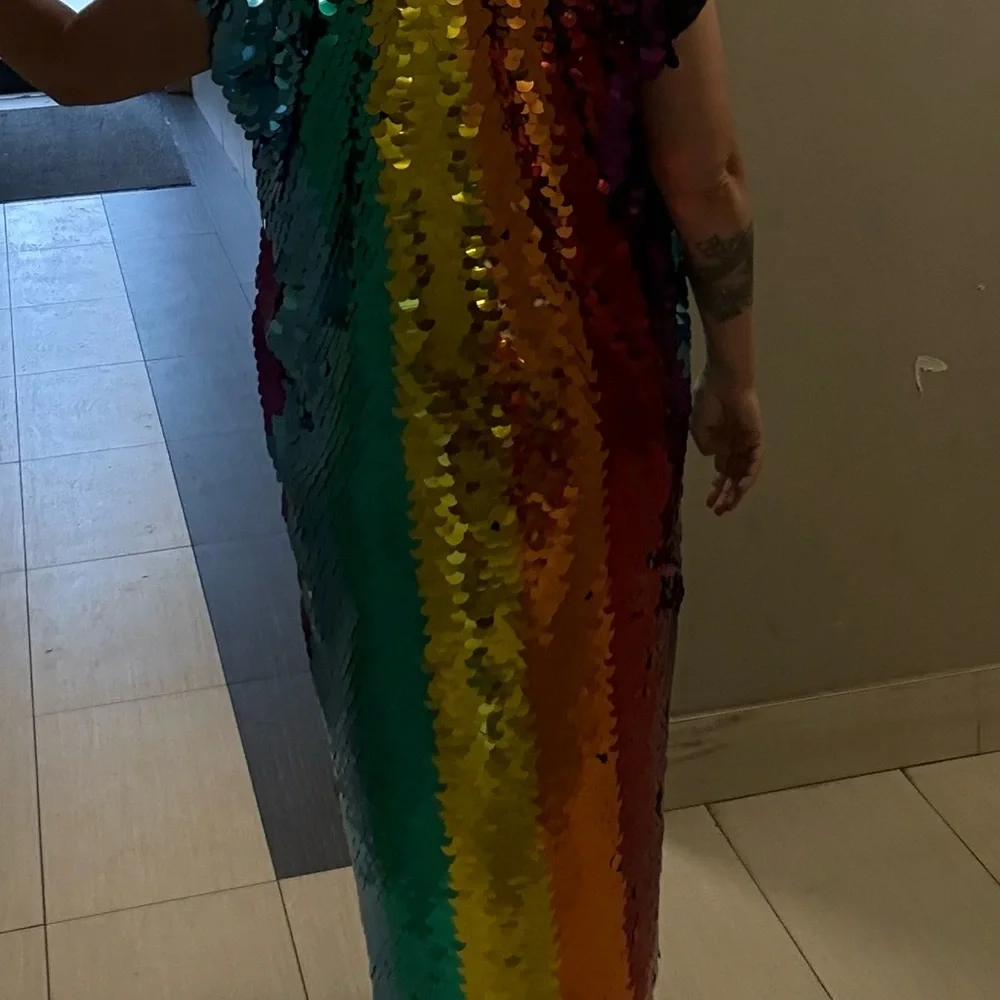 Colorful Rainbow Sequin Party Cape Jacket - Picture 7 of 8
